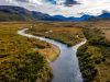 Aerial view of fishing Alaska river
